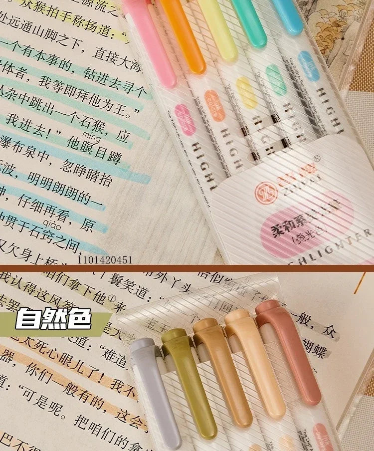 5 Colors/box Double Headed Highlighter Pen Set Fluorescent Drawing Markers Highlighters Pens Art Japanese Cute Pastel Stationery