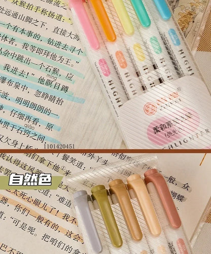 5 Colors/box Double Headed Highlighter Pen Set Fluorescent Drawing Markers Highlighters Pens Art Japanese Cute Pastel Stationery