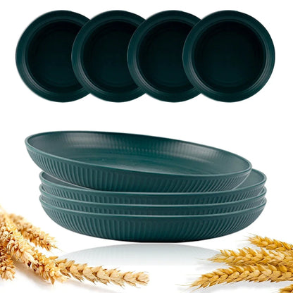 8Pcs 23cm Lightweight Unbreakable Wheat Straw Plates Deep Dinner Plate for Kids Toddler Adult Dishwasher Microwave Safe