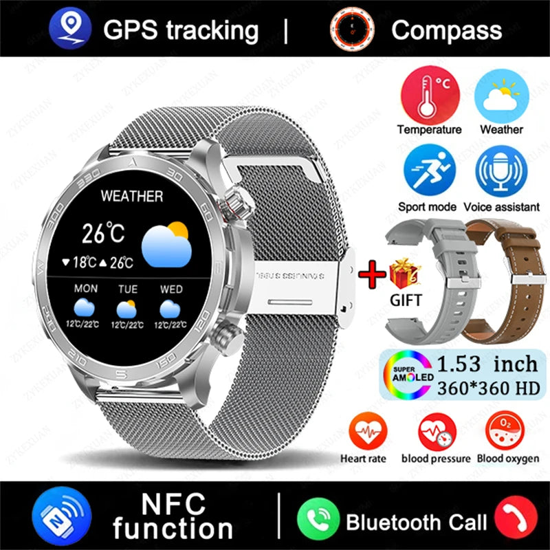 2025 New GPS Bluetooth Call Smart Watch Men AMOLED HD Screen Heart Rate NFC IP68 Waterproof Sports Smart Watch For Android iOS