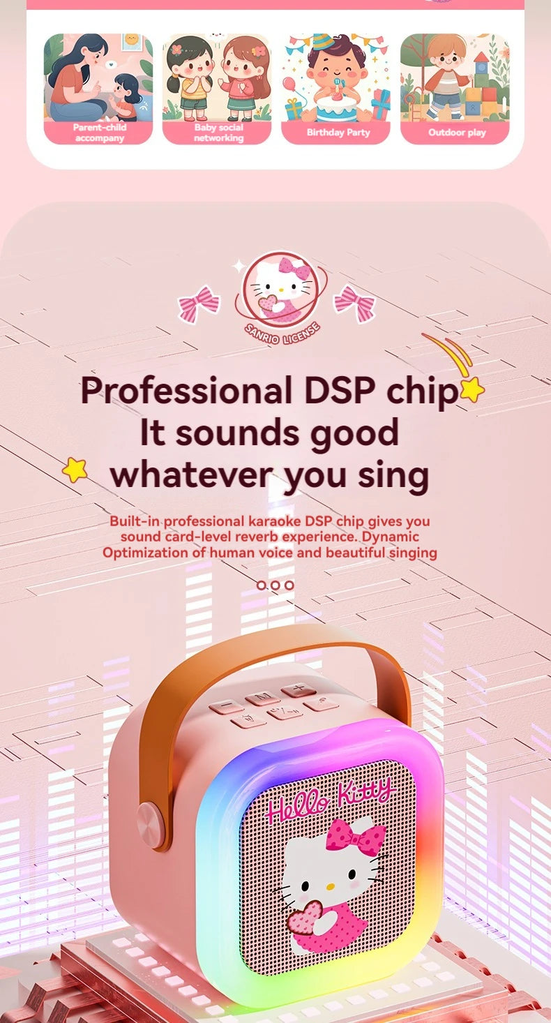 Sanrio Bluetooth Speakers ML07 Karaoke Machine Portable Speakers Bluetooth with Mic LED Light Machine Home Family Singing Gift
