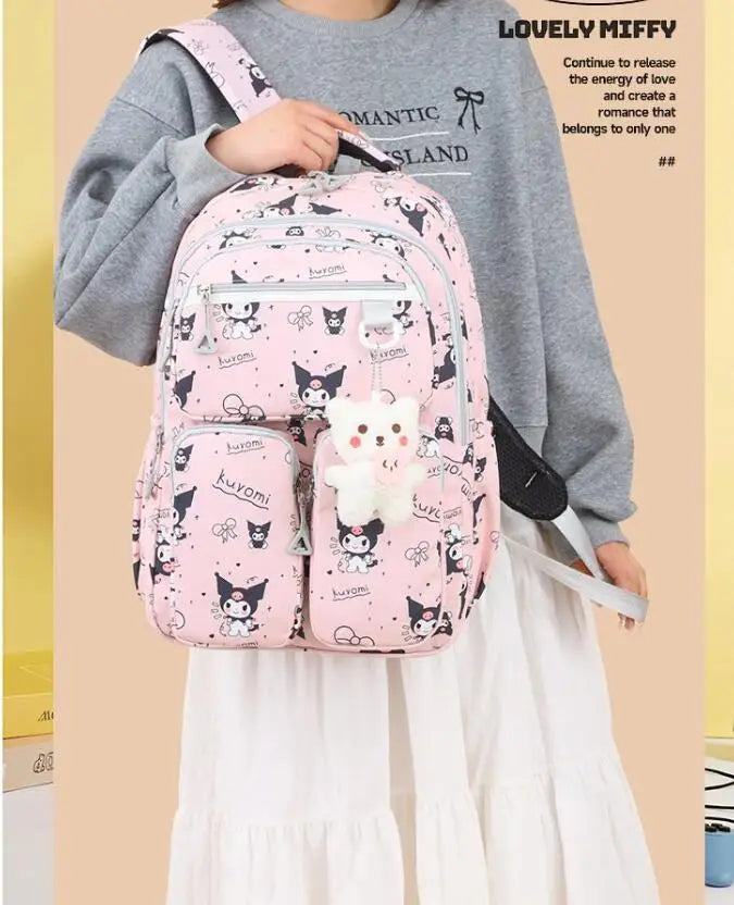 Kawaii Kuromi Backpack Junior High School Bag Student Schoolbag Anime Cartoon Shoulder Bag Girls Gift