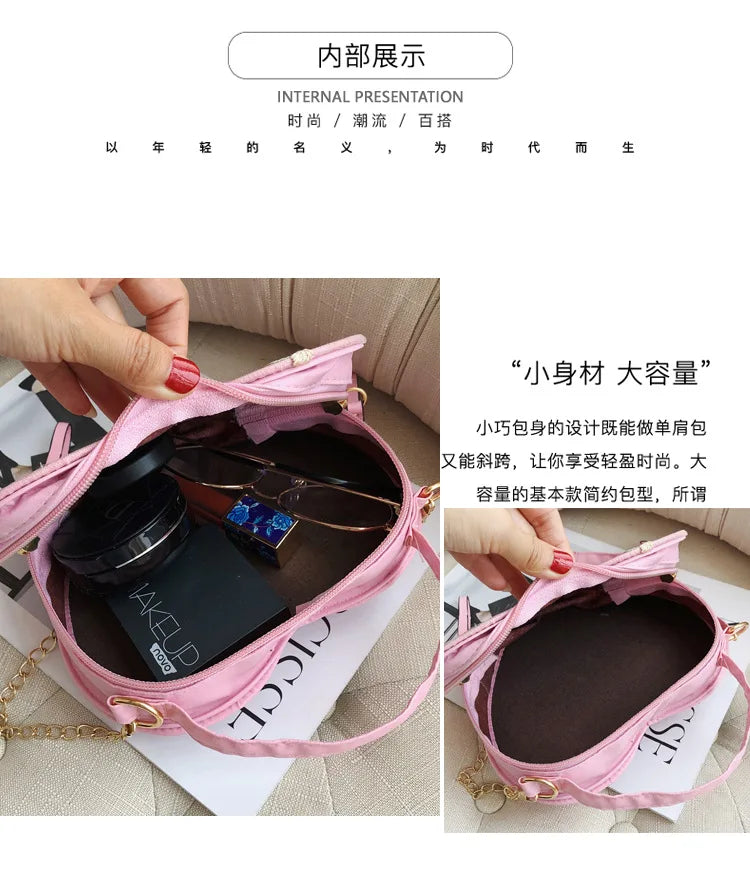 Sweet Lace Round Handbags High Quality PU Leather Women Crossbody Bags for Women 2025 Small Fresh Flower Chain Shoulder
