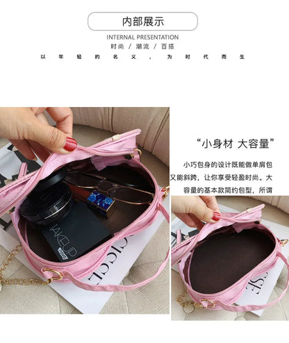 Sweet Lace Round Handbags High Quality PU Leather Women Crossbody Bags for Women 2025 Small Fresh Flower Chain Shoulder