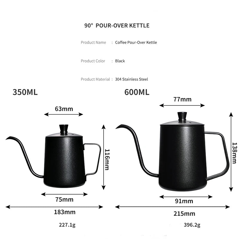 350ml 600ml Drip Kettle Coffee Tea Pot Non-stick Coating Food Grade Stainless Steel Gooseneck Drip Kettle Swan Neck Thin Mouth