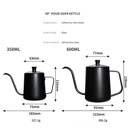 350ml 600ml Drip Kettle Coffee Tea Pot Non-stick Coating Food Grade Stainless Steel Gooseneck Drip Kettle Swan Neck Thin Mouth