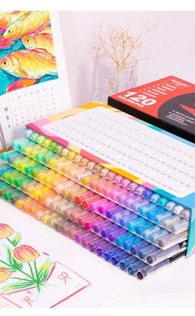12-120 Colors Acrylic Paint Pens Markers Brush Tip Paint Markers for Rock Painting Wood Canvas Stone Christmas Gift DIY Crafts