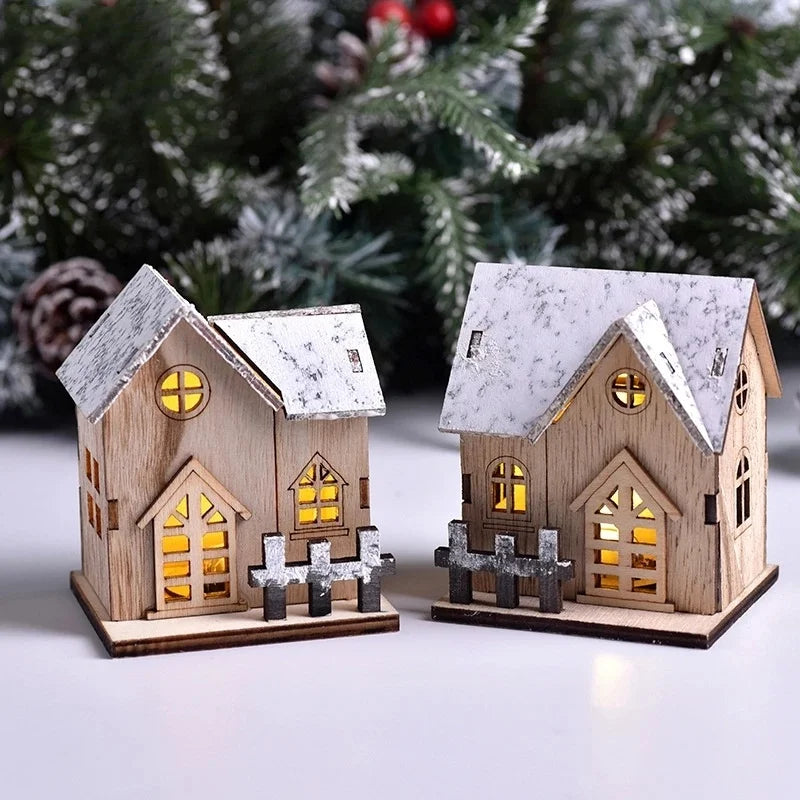 Wooden Cabin with LED Lights, Christmas Ornaments, Family Christmas Decorations, Christmas Cabin, Children's Gifts