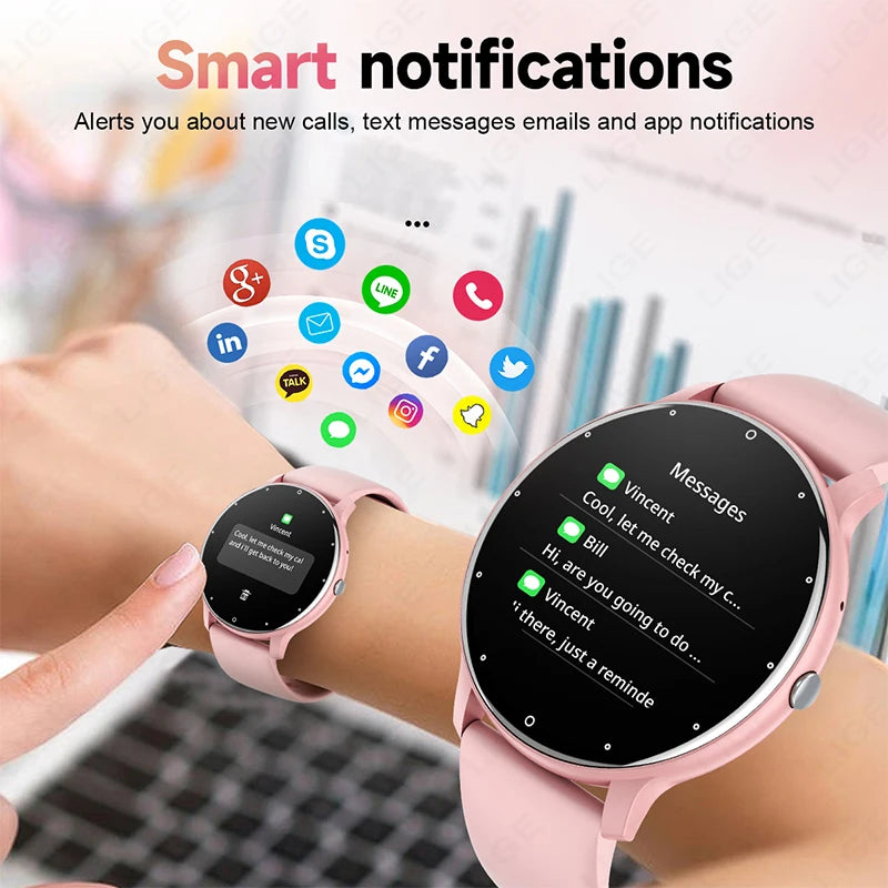 LIGE 2025 Smart watch Ladies Full touch Screen Sports Fitness watch IP67 waterproof Bluetooth For Android iOS Smart watch Female