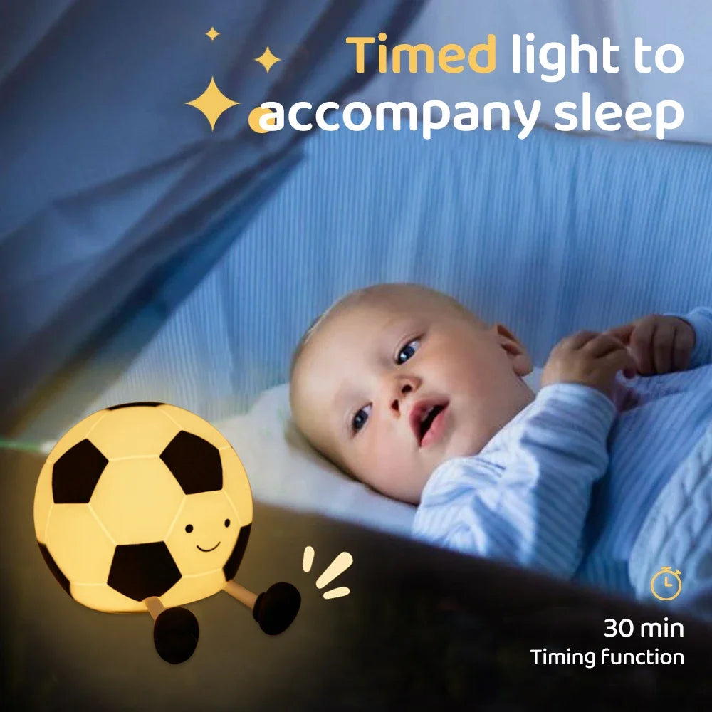 Football Silicone Night Light Rechargeable Sleeping Night Lamp with 3 Level Dimmable Nursery Bedside Lamp For Room Decor