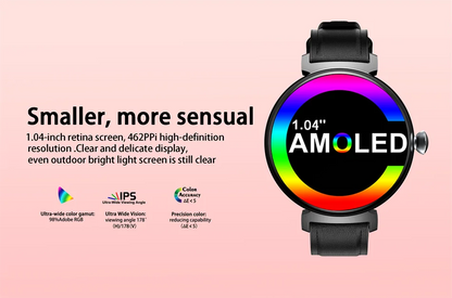 Bluetooth Call Smart Watch Screen Always Display 1.04 inch AMOLED Screen Fashion Ladies Smartwatch Metal Body Small Screen Watch