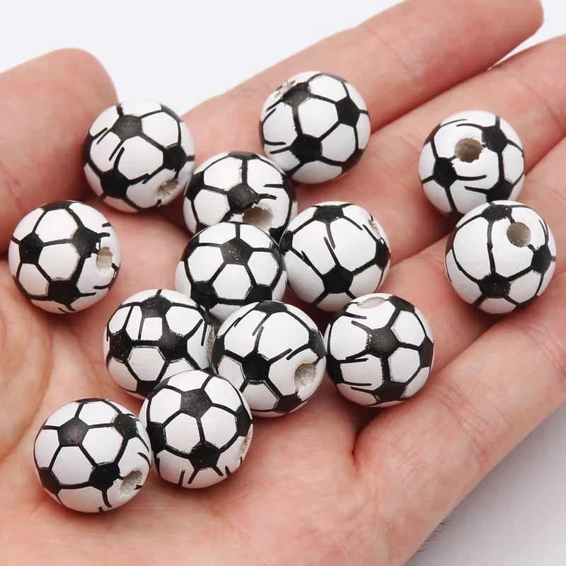 10pcs 16mm Basketball Baseball Spacer Beads Round Ball Wooden Beads For Making Bracelet Necklace DIY Jewelry Supplies