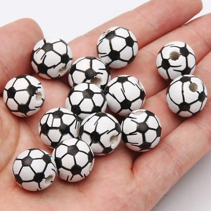 10pcs 16mm Basketball Baseball Spacer Beads Round Ball Wooden Beads For Making Bracelet Necklace DIY Jewelry Supplies