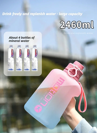1pc 2L Sports Straw Large Capacity Fitness  With Straw Outdoor Plastic Portable Water Bottle With Scale Gradient Kettle