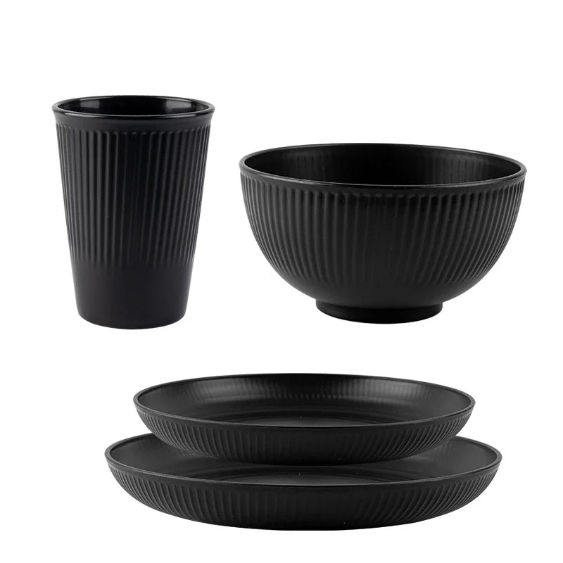 Wheat Straw Cutlery Set 4Pcs Bowl Cup Dish Set Portable Tableware Set Dinnerware Kits for Picnic Camping