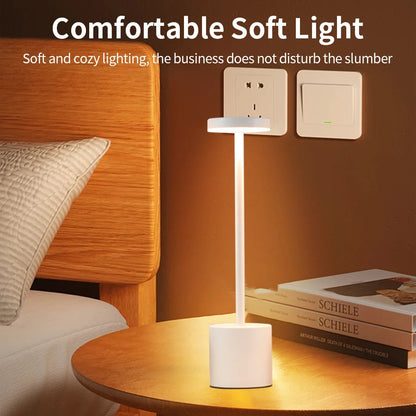 2pcs USB Rechargeable LED Desk Lamp Stepless Dimming Tricolor Touch Night Light Bedside Light Bar Hotel Decoration