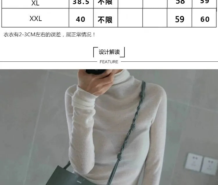 2023 New autumn/winter cashmere sweater women's turtleneck pullover ultra-thin pile neck sweater wool knit
