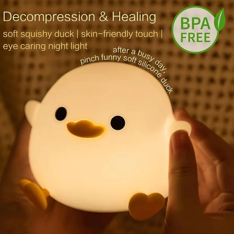 Cute Duck Night Light Ferry Duck Light LED Silicone Dimmable Night Light with Touch Sensing Room Dormitory Decoration