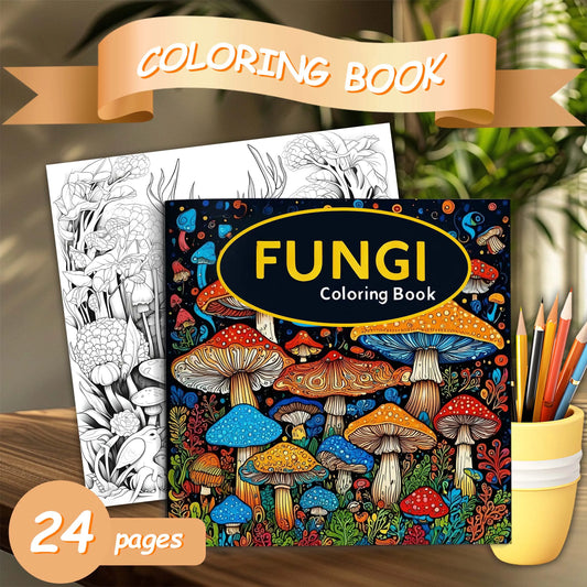 Fungi Coloring Book 24 Page Adult Picture Book Gift For Birthday Party Relieve Stress Kill Time Graffiti Painting Drawing Art