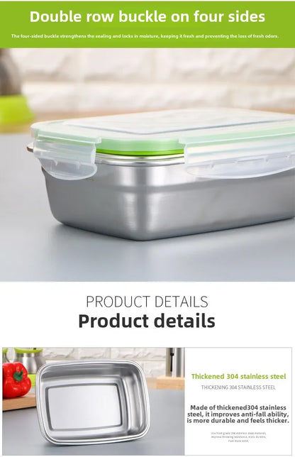 304 Stainless Steel Fresh-keeping Box Sealed Leak Proof Lunch Box Fruit Box with Lid Dumpling Container Refrigerated Storage Box