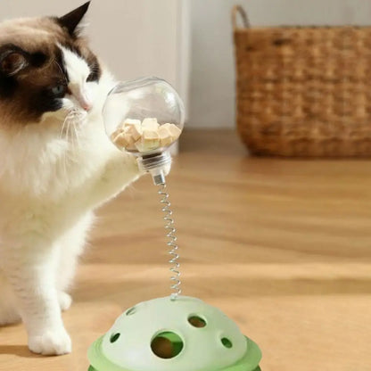 Plastic Cat Leaking Food Ball Detachable Interactive Cat Turntable Toy with Spring Rod Cat Track Kitten Playing Balls Toy