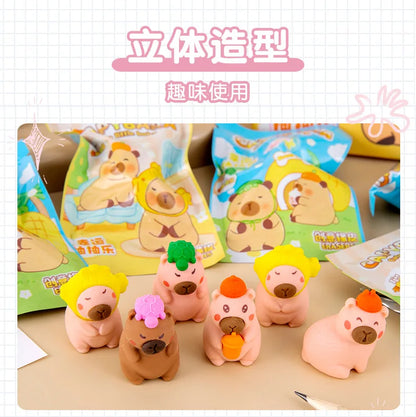 32 Pcs/Box Cartoon Cute Capybara Surprise Bag Eraser Stationery Student Supplies Stationery Wholesale