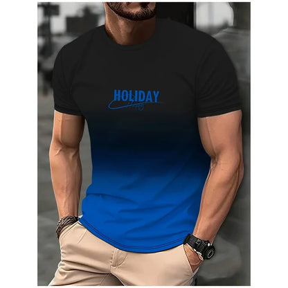 Fashion Men's Gradient Colour Letter Printed T-Shirt Casual Short Sleeve Round Neck T Shirt Summer Outdoor Sports Tees Clothing