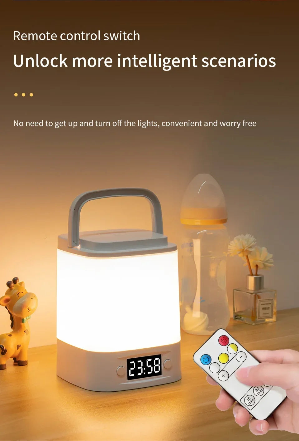 Touch Dimmable LED Night Lamp with Remote Clock Time Display or not Eye Protection Reading Lamp Bedside Night Light Rechargeable