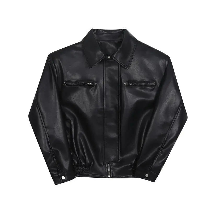 American PU Leather Coat Bomber Jacket Men Autumn Leather Jacket Men's Lapel Zipper Biker Jacket Men Clothing Coat Streetwear