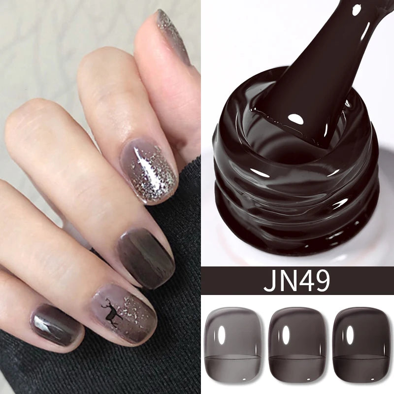 BORN PRETTY 10ml Wine Red Glitter Jelly Nude Gel Nail Polish Soak Off Translucent Color UV Light Cure for Nail Art DIY at Home