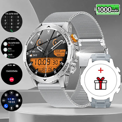 LIGE New Military Outdoor Sport Smart Watch Men Flashlight IP68 Waterproof 1.7" HD Wireless Call Smartwatch 1000mAh Big Battery
