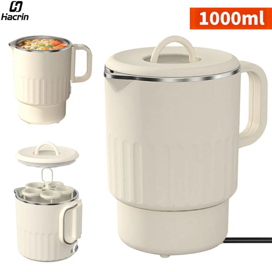 Electric Kettle 1L Portable Travel Electric Water Kettle Multifunctional Folding Electric Teapot Stainless Steel Water Boiler