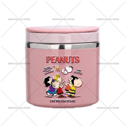 630ml Snoopys Food Thermal Jar Insulated Soup Cup Stainless Steel Vacuum Lunch Box with Handle Portable Sealed Bento Boxes Gift