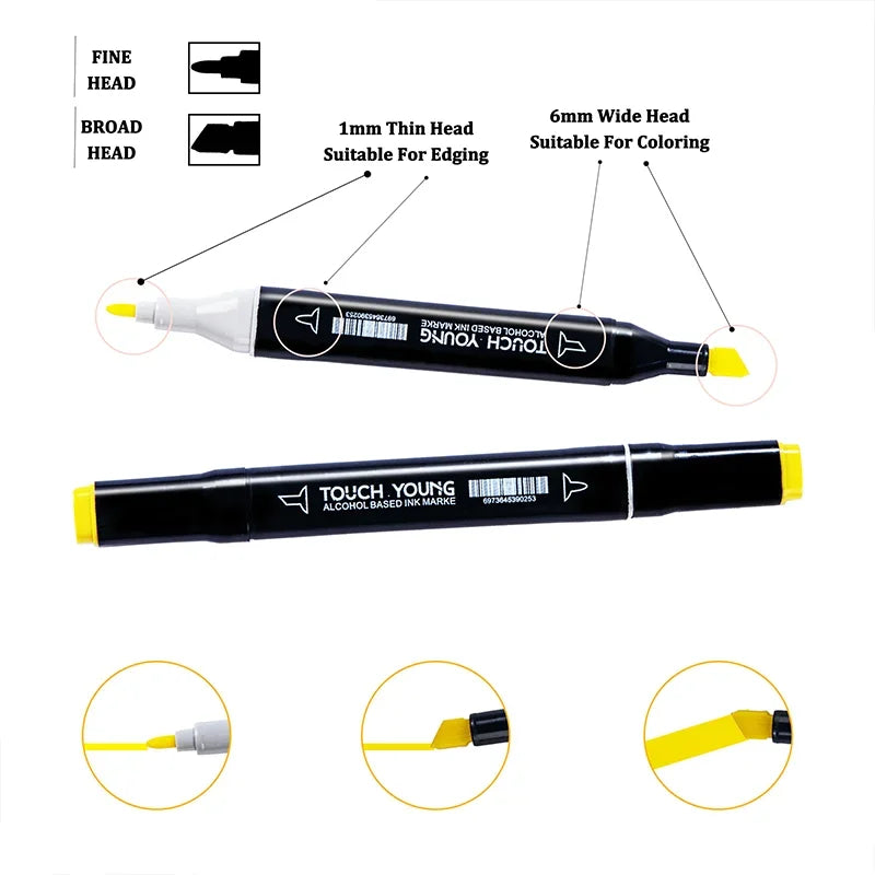 Dual Tip Alcohol Markers Brush Fine Tip Artist Painting Professional Sketch Marker Pen Graffiti Manga Drawing Tools Art Supplies