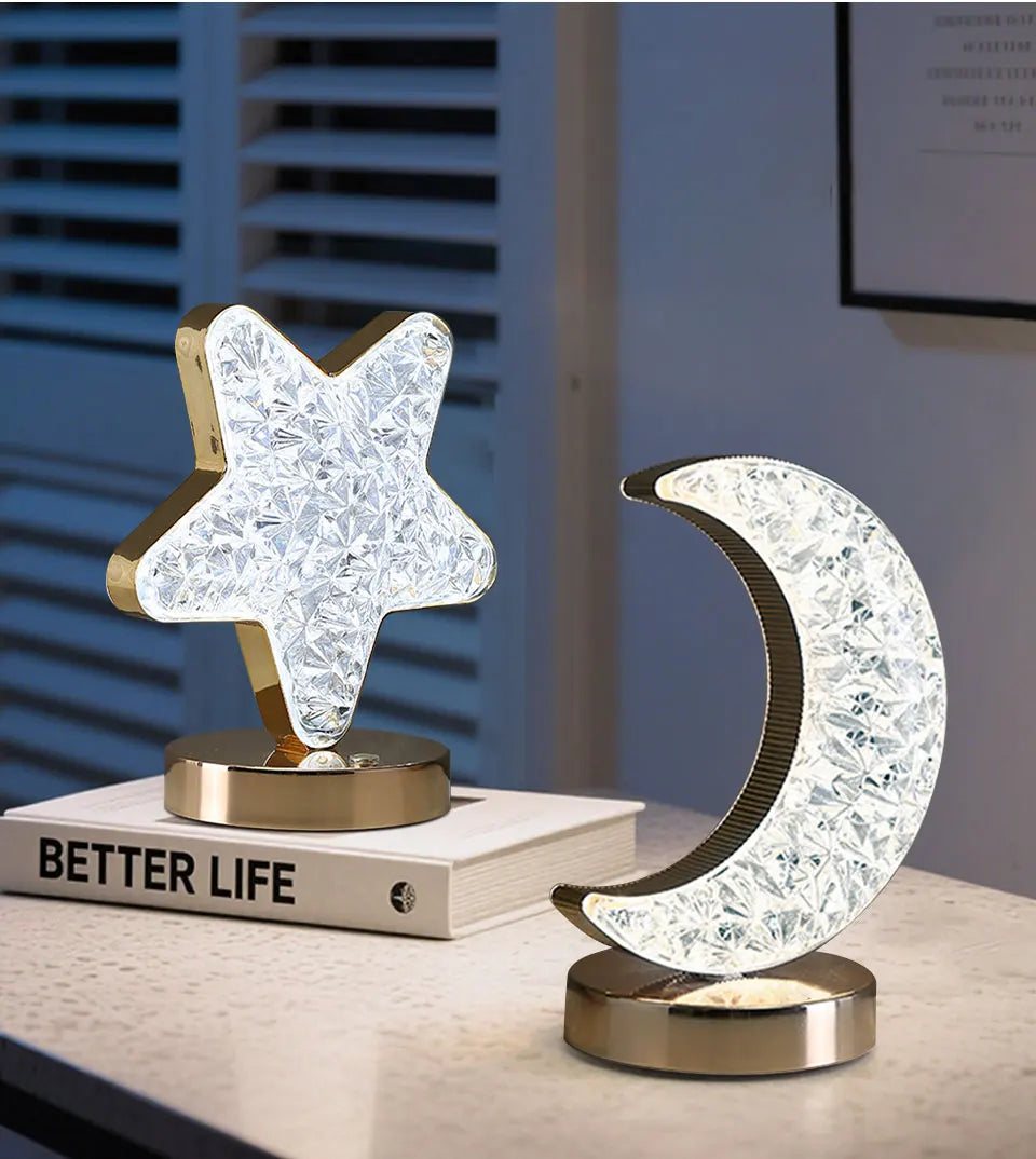 Moon Star Led Night Light Rechargeable Crystal Table Lamp Touch Switch Dimmable Ramadan Room Decor Ambient 3D Moon Lamp Eid Gift