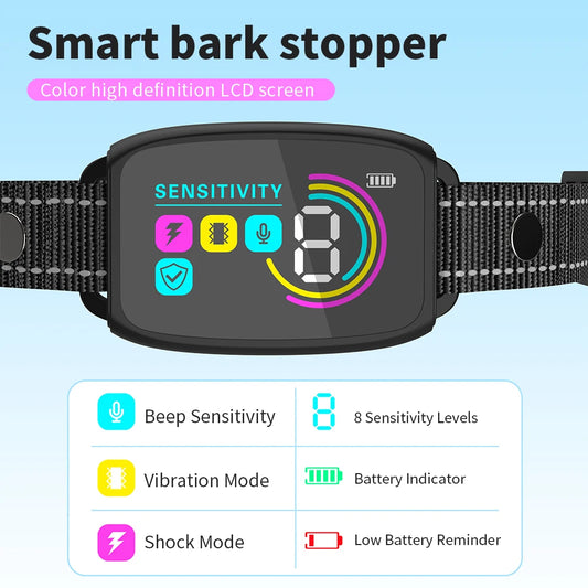 Color Screen Dog Collar Automatic Anti Barking Device IP67 Waterproof Rechargeable Dog Trainer Smart Barking Stopper for Pet Dog
