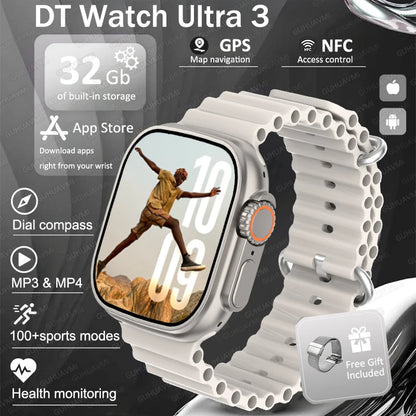 DT Ultra 3 Pro Smart Watch HD AMOLED Screen 32GB MP3 MP4 Player  APP Store GPS Navigator ChatGPT NFC Sports Smartwatch Men Women