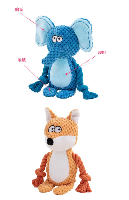 Squeaky Plush Rope Toys for Dogs: Fox Frog Pig Animal Pull Tug Cotton Bite-Resistant Cord - Interactive Training for Puppy Bond