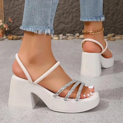Chunky Women Sandals 2025 Summer New High Heels Party Sandals Cross Tied Sexy Pumps Rome Ladies Shoes Slippers Mujer Zapatos