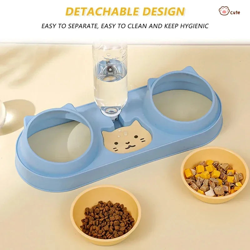 Pet Cat Bowl Automatic Feeder Dog Food Bowl With Water Fountain Double Bowl Drinking Raised Stand Dish Bowls For Cats