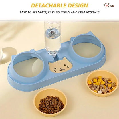 Pet Cat Bowl Automatic Feeder Dog Food Bowl With Water Fountain Double Bowl Drinking Raised Stand Dish Bowls For Cats