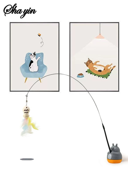 1PC Pet small cat fishing and cat teasing stick 360 degree rotation with feather bells and steel wire cat teasing stick