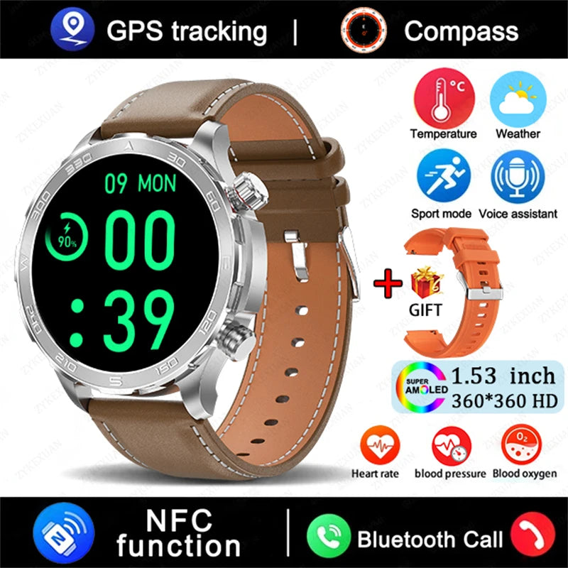 2025 New GPS Bluetooth Call Smart Watch Men AMOLED HD Screen Heart Rate NFC IP68 Waterproof Sports Smart Watch For Android iOS