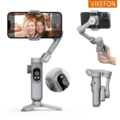 3-Axis Handheld Stabilizer Wireless Charger LED Display Light Focusing Wheel for iOS Android Phones Smart X Pro Universal Joint