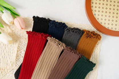 Ruffle Kids Knee High Socks Baby Girls Toddlers Long Soft Cotton Sock Lace Flower Children School Uniform Socks For 0-8 Years