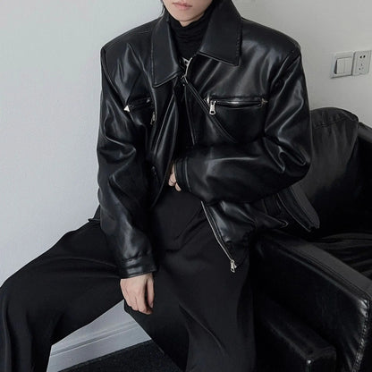 American PU Leather Coat Bomber Jacket Men Autumn Leather Jacket Men's Lapel Zipper Biker Jacket Men Clothing Coat Streetwear