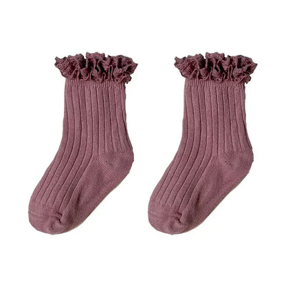 Korean Baby Children Girls Cute Striped Socks Kids School Uniform Stockings Princess Floral Ruffled Long Socks Mid-calf Socks