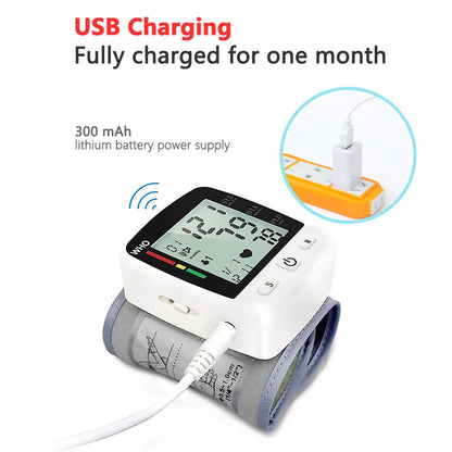 Rechargeable Digital Blood Pressure Monitor Wrist Electronic Sphygmomanometer  Tensiometer With LCD Display, 2 X 99 Memory