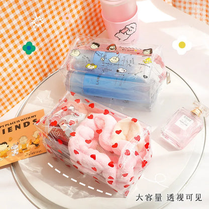 Snoopy Outdoor Girl Makeup Bag Women Necessary Cosmetic Bag Transparent Travel Organizer Cartoon Fashion Small Toiletry Pouch