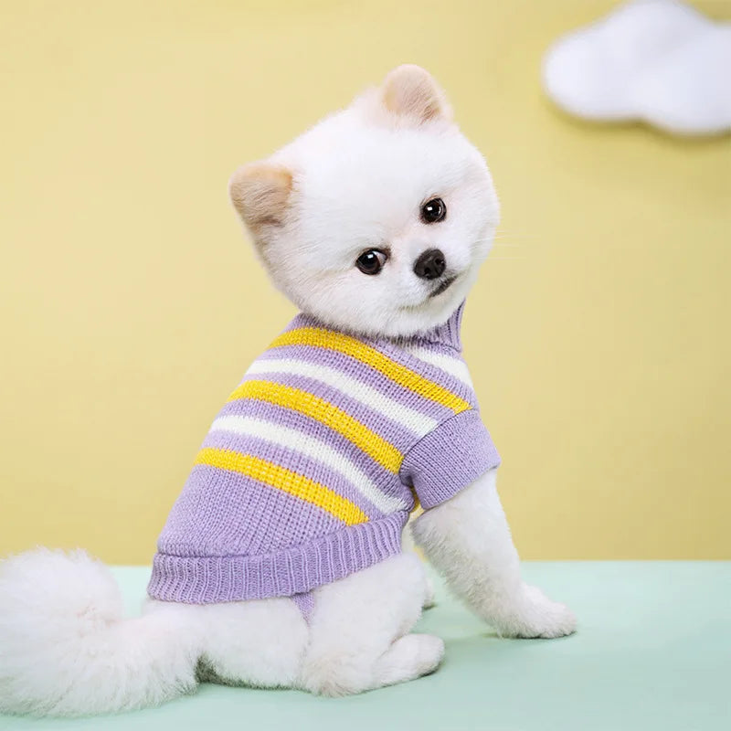 2025 Pet Autumn/Winter Warm Bar Pattern Sweater Elastic Two Leg Collar Dog Cat Knitted Woolen Clothes